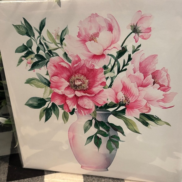 Floral Mini Canvas Art with Pink Peonies - Picture 2 of 2